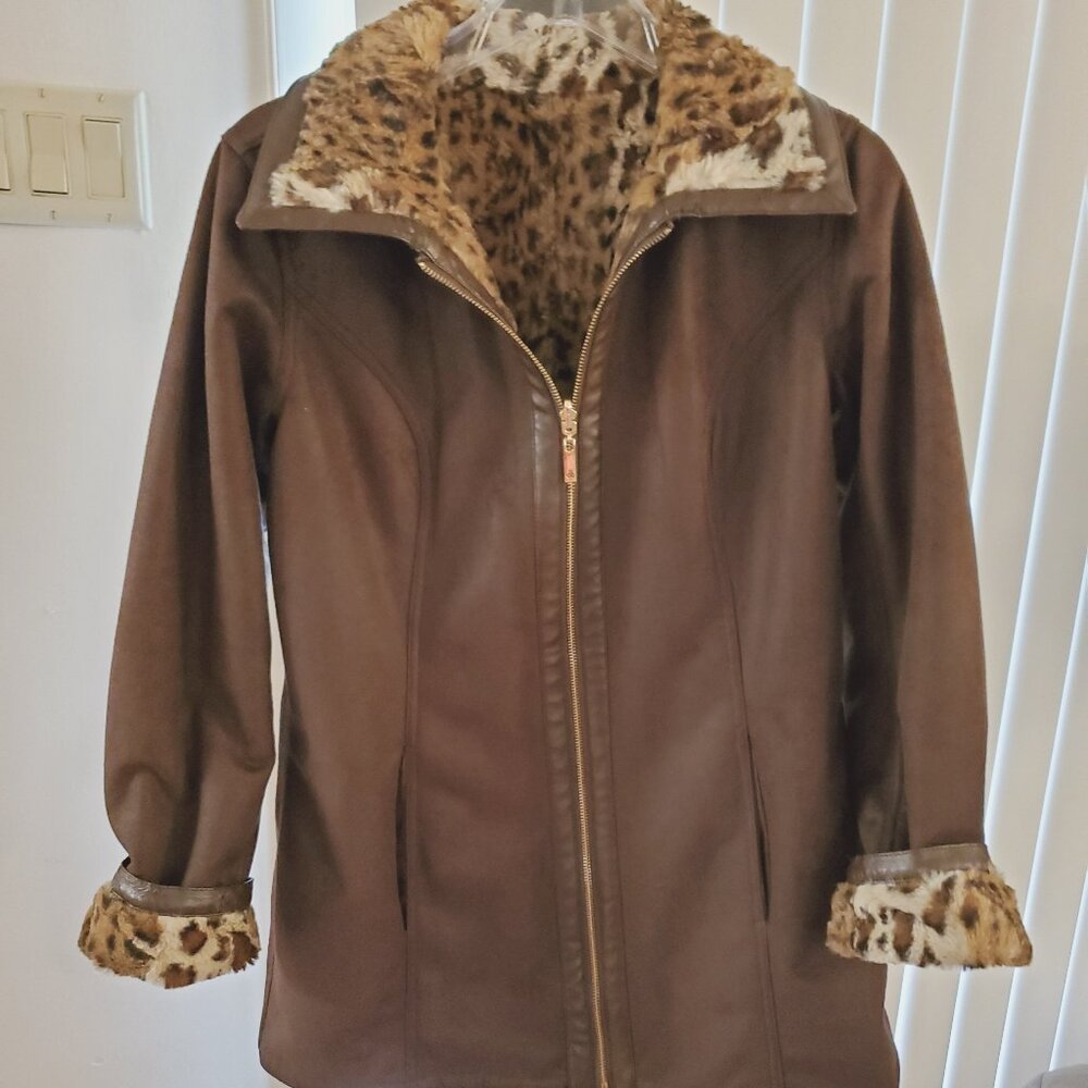 Dennis Basso Reversible Faux Fur/ Faux Suede Coat